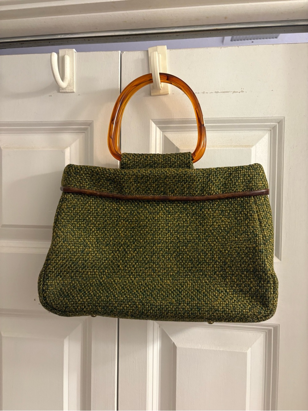 Vintage 1960's JR Florida Tweed Handbag with Amber Handles